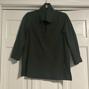 S Tuckernuck Dark Green Margot Stand Collar Blouse.